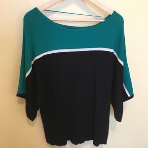 Style & Co. Color Block Teal & Black Short Sleeve Sweater NWOT Womens Plus 1X